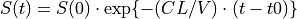 S(t) = S(0) \cdot \exp\{-(CL/V) \cdot (t-t0)\}